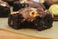 Decadent Ferrero Rocher Brownies with Hazelnut Ganache