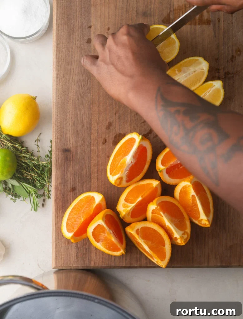 slicing fruit on a cutting board
