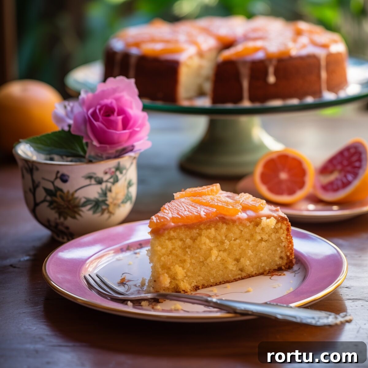 Ballymaloe Tunisian Orange Cake Recipe — Gluten-Free Version 3 Slice of cake with full cake in background