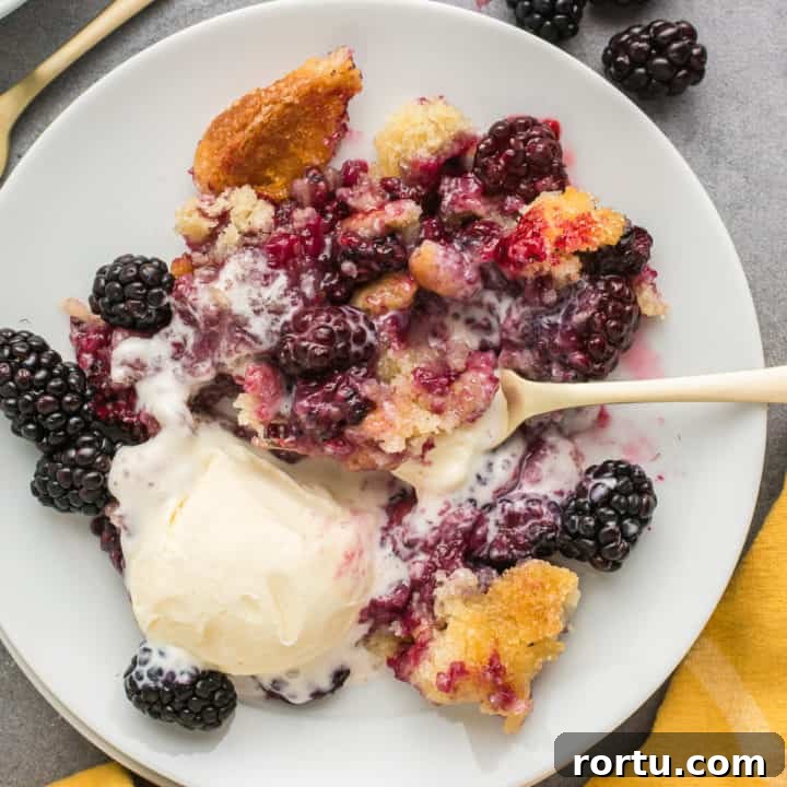 Cobbler and ice cream on a plate.