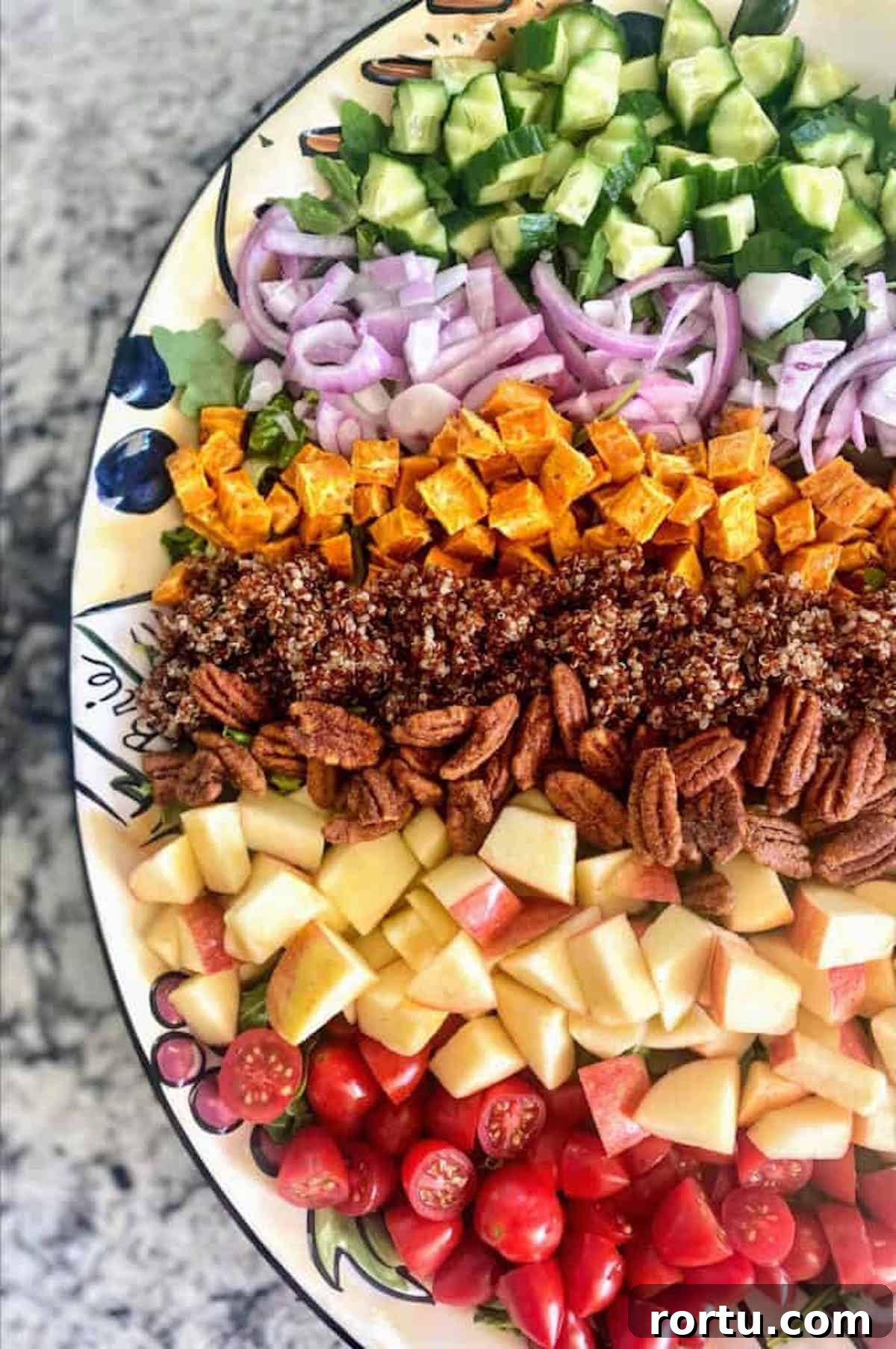 Fall harvest salad on a platter on the table