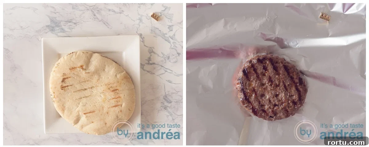 Greek-Style Burgers with Feta and Tzatziki Recipe 3 a grilled pita bread and burger