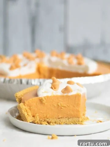 piece of butterscotch pudding pie on a white plate