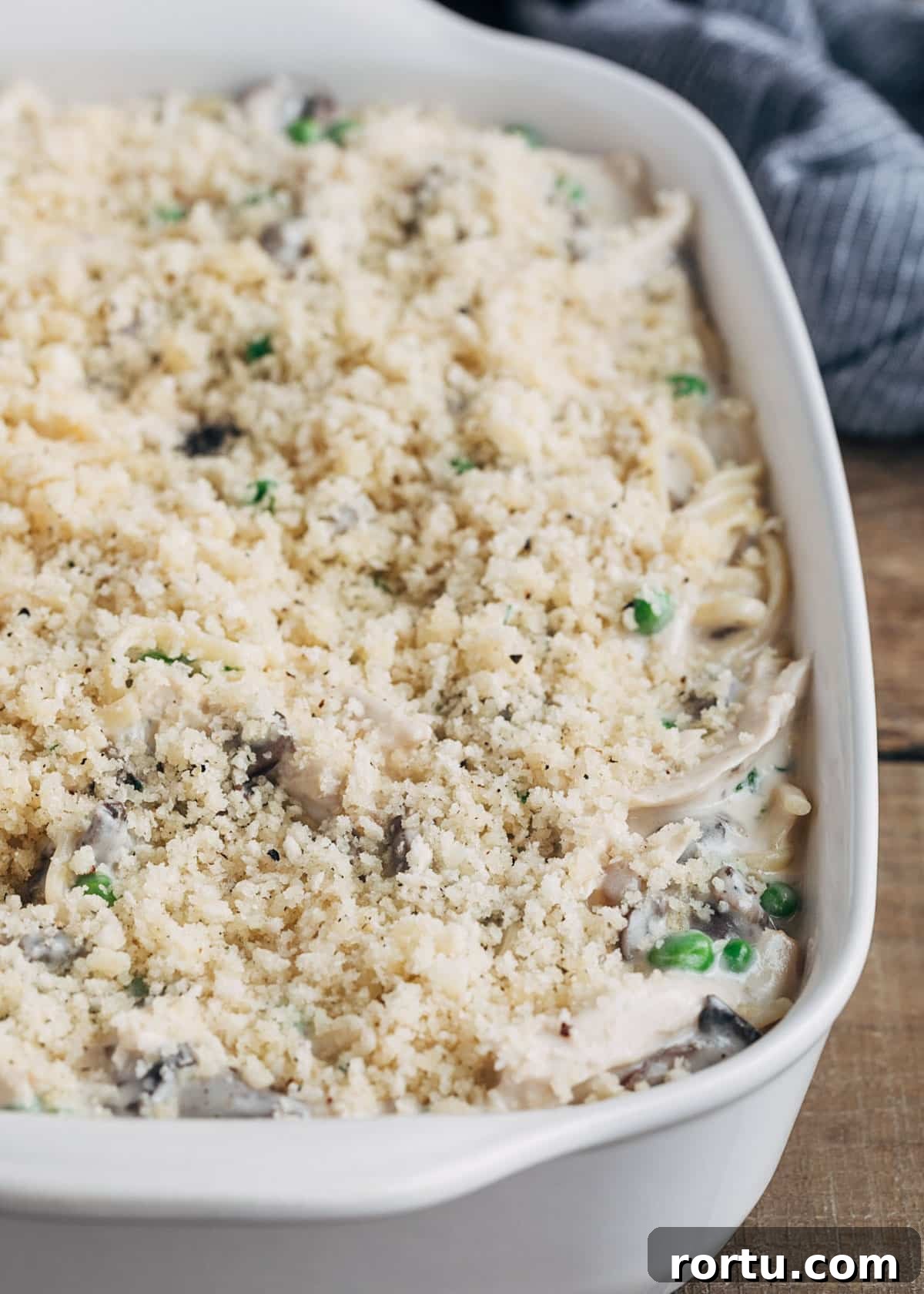 unbaked pan of turkey tetrazzini with parmesan panko