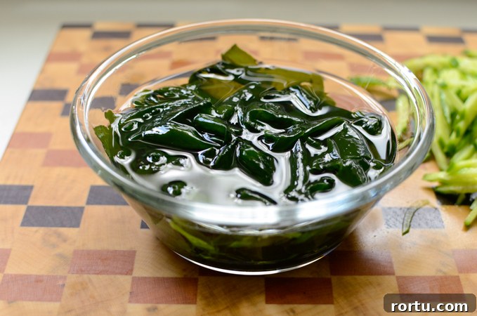 Dried seaweed rehydrated in water.