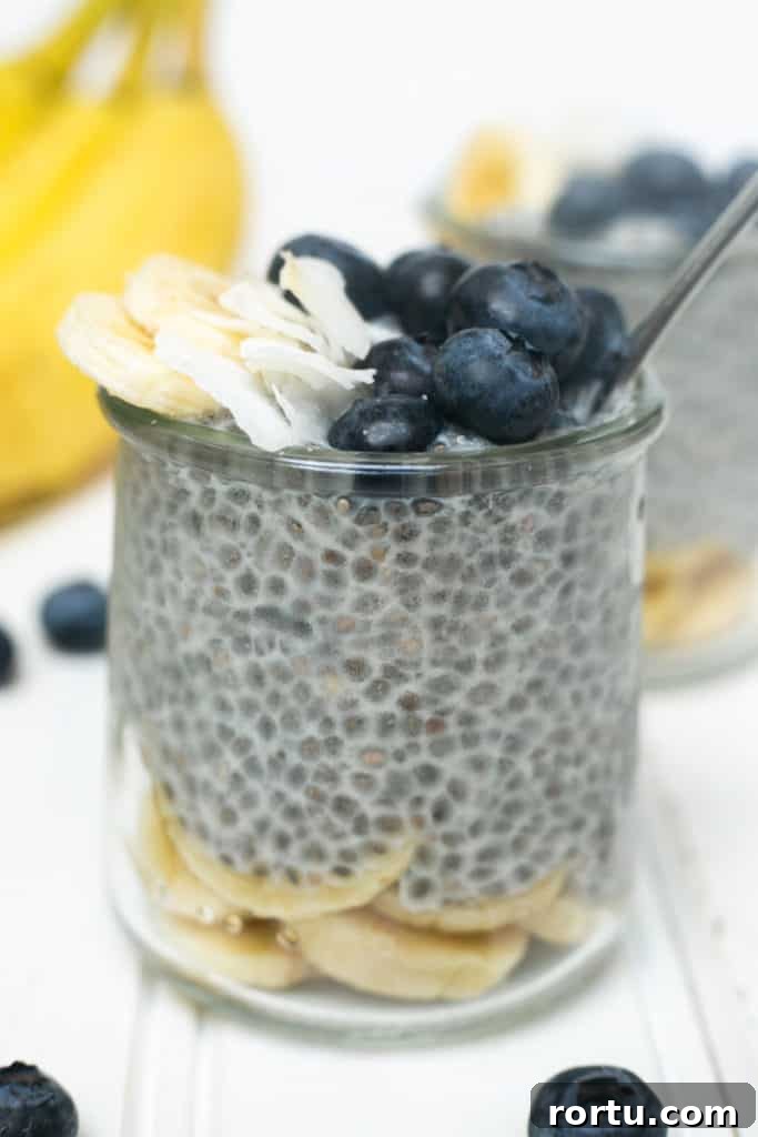 Chia pudding in a jar with toppings