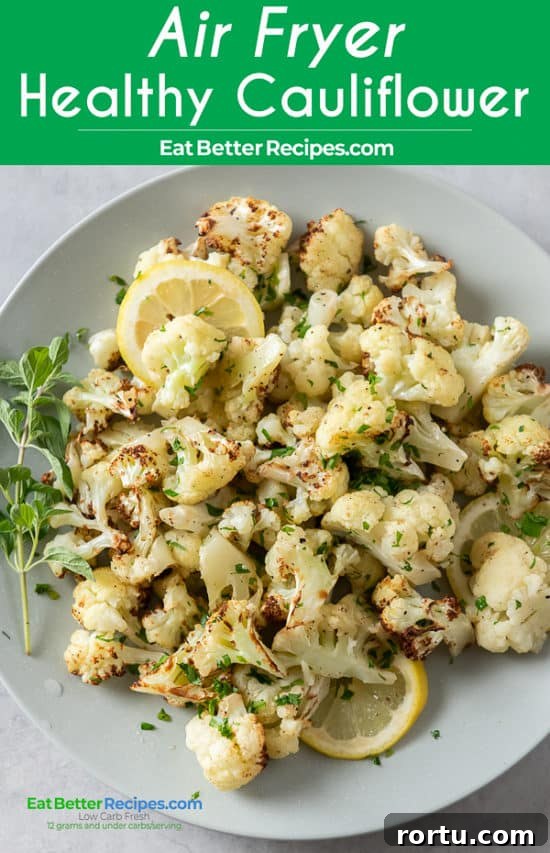 Healthy Air Fryer Cauliflower Recipe with Garlic on a plate