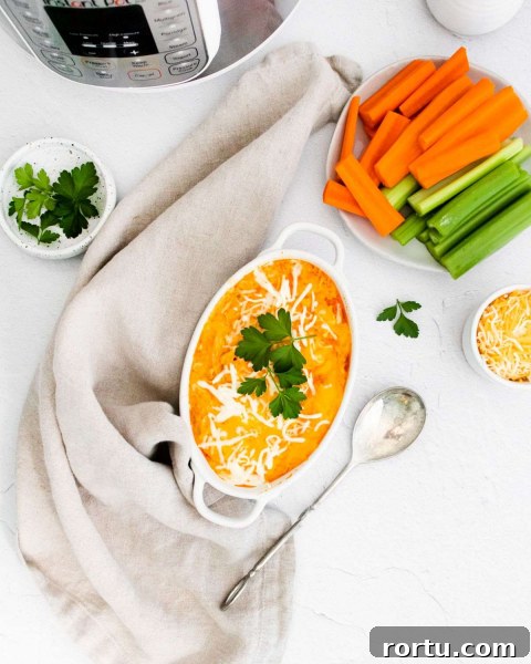Instant Pot Buffalo Chicken Dip Recipe — Creamy, Spicy Party Dip 5 Instant Pot Buffalo Chicken Dip with carrots and celery