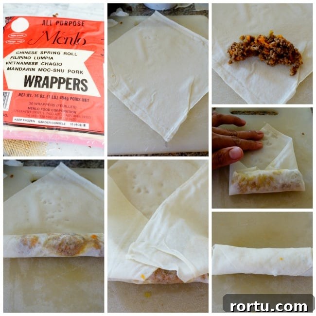 This is an image on how to wrap Filipino Lumpia when the filling is already cooked.