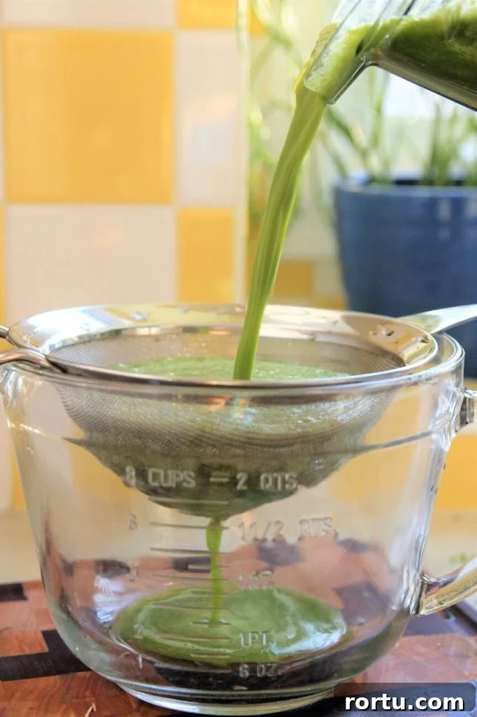 Super Green Juice Recipe Without a Juicer — Fresh Homemade Blend 6 green juice recipe; straining the juice