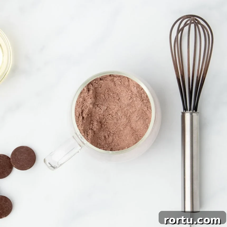 Dry mix whisked together in a glass mug until smooth and uniform.