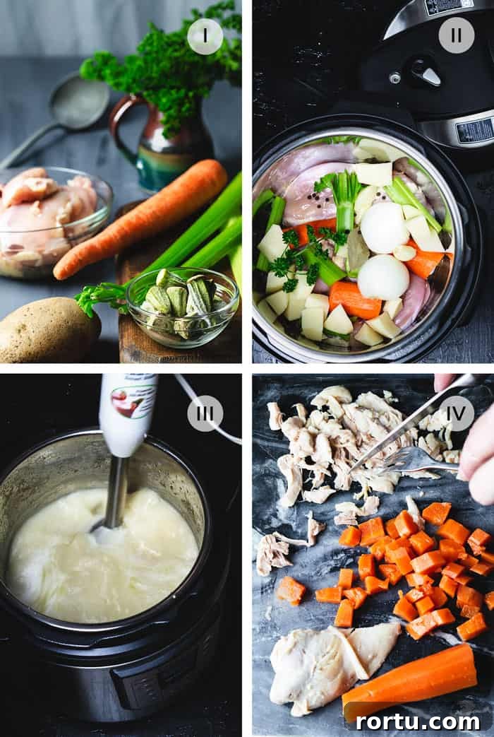 Bosnian Chicken Soup (Bey’s Soup) — Instant Pot & Stovetop Recipe 3 Four steps of how to make Bey's soup in an Instant pot, including ingredients