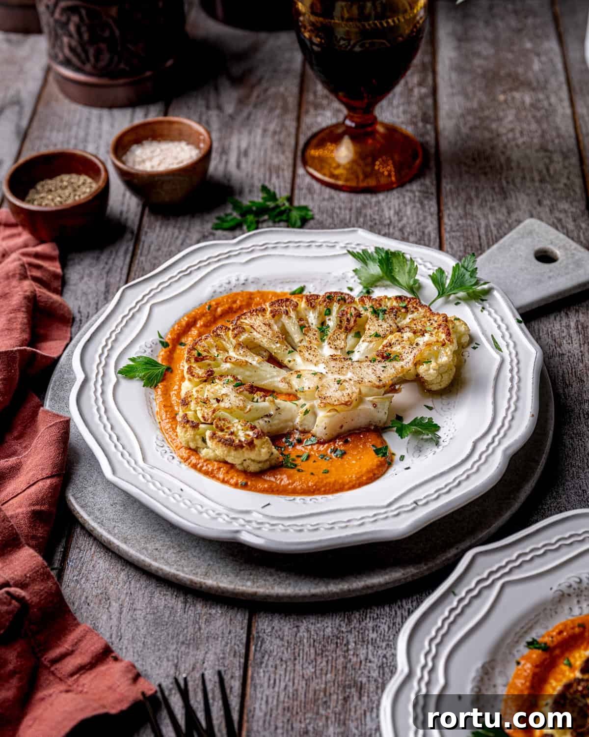 Roasted Cauliflower Steaks with Homemade Romesco Sauce 4 Roasted Cauliflower Steaks with Homemade Romesco