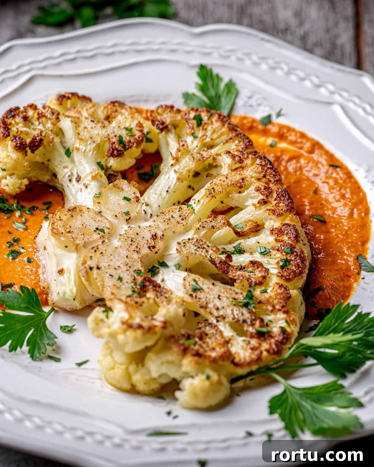 Roasted Cauliflower Steaks with Homemade Romesco Sauce 6 Roasted Cauliflower Steaks with Homemade Romesco Sauce