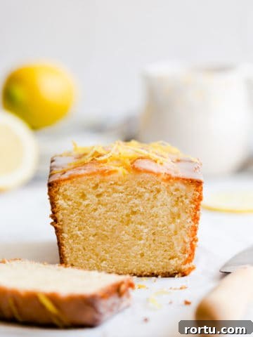 straight ahead close up of lemon cake loaf