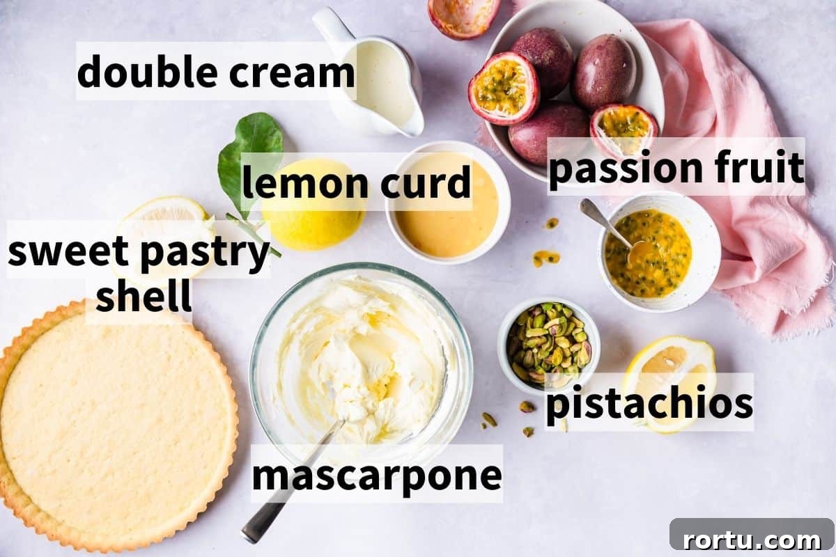 Lemon Mascarpone Tart Recipe — Creamy Citrus Dessert 3 ingredients for lemon mascarpone tart with text labels.