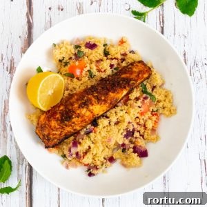 Moroccan-Spiced Salmon: Quick Midweek Dinner Recipe 10 Moroccan Spiced Salmon in a bowl with couscous
