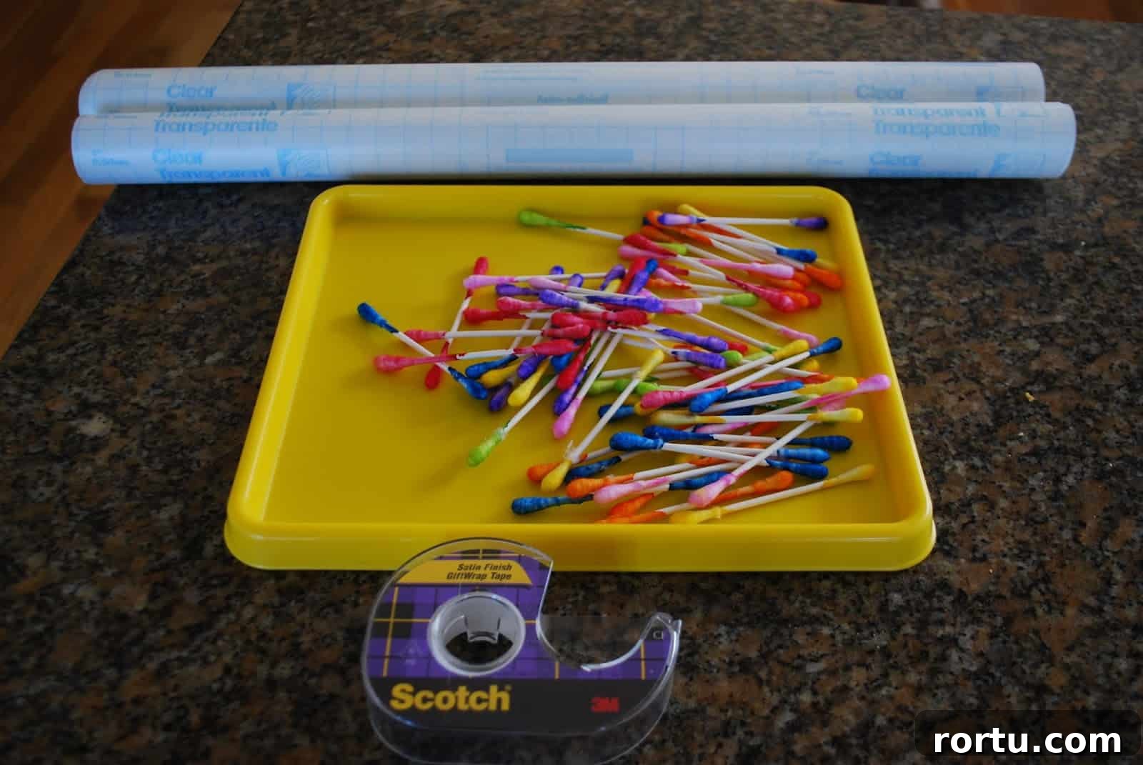 contact paper and dyed q-tips