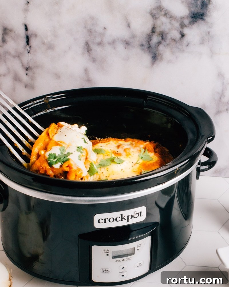 Serving Chicken Enchiladas in Crockpot Slow Cooker