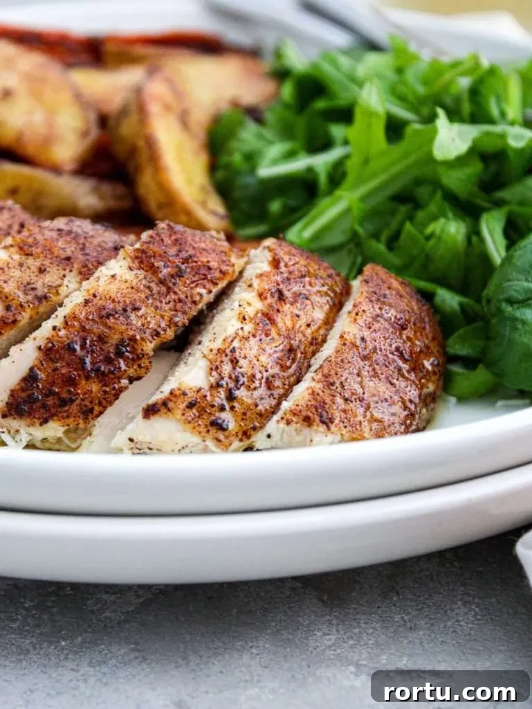 fall spice roasted chicken sliced breast in plate close up