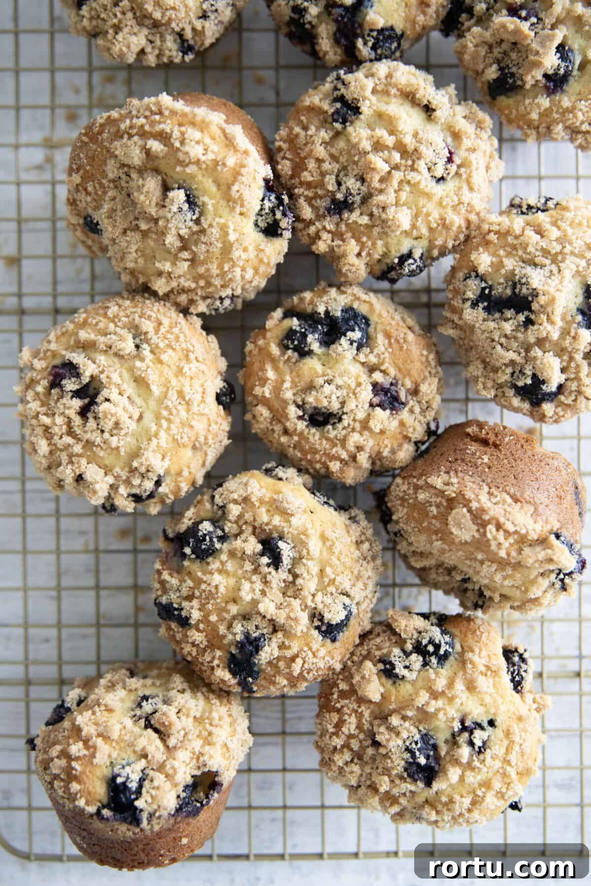 blueberry muffins on a wire rack