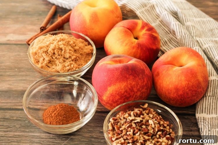 peaches, cinnamon, brown sugar and pecans