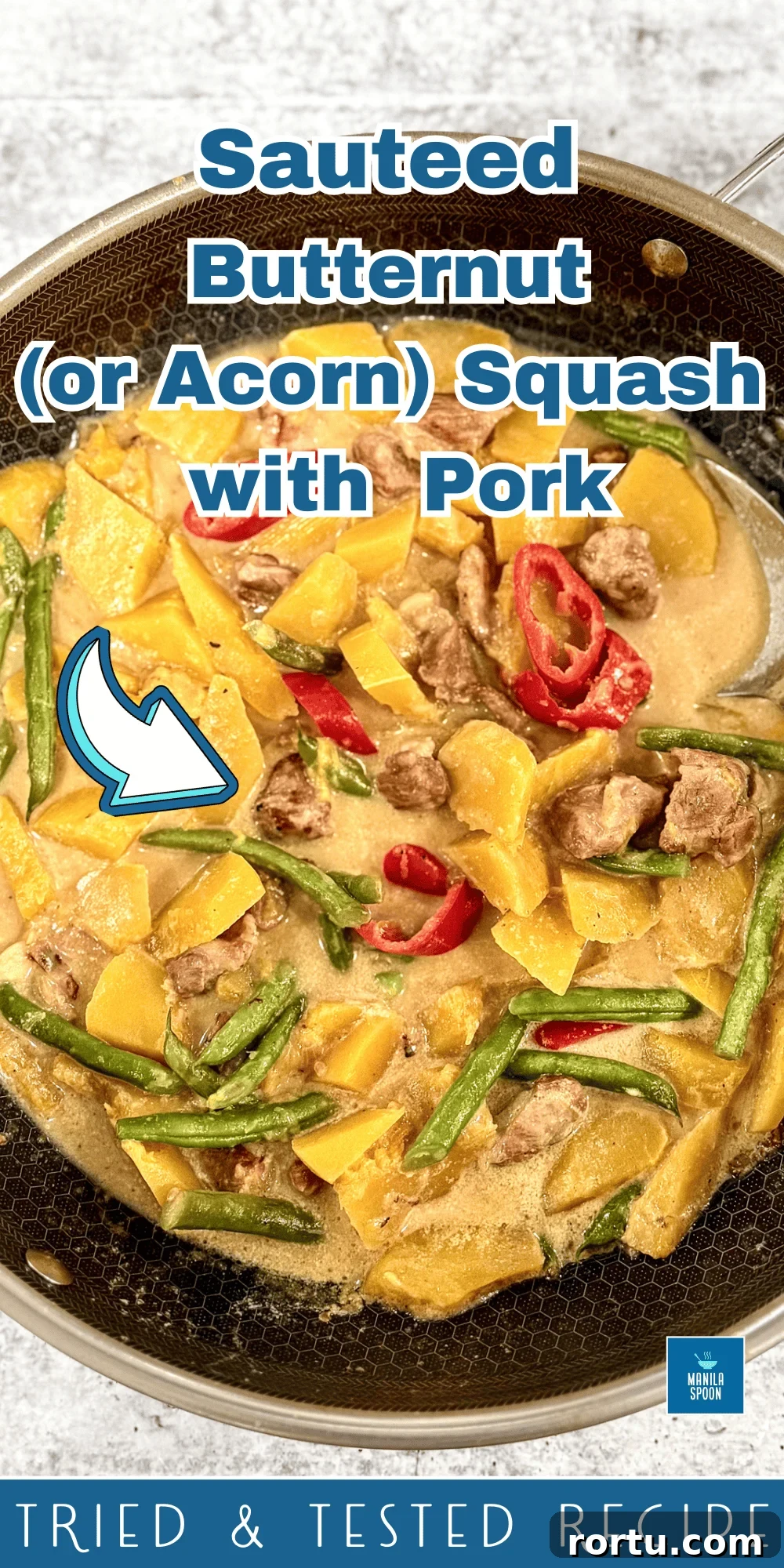 Sauteed Butternut Squash with Pork (Ginisang or Ginataang Kalabasa) Image Pin