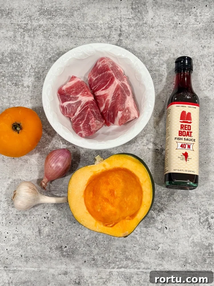 ingredients for Sauteed Butternut Squash with Pork (Ginisang or Ginataang Kalabasa)