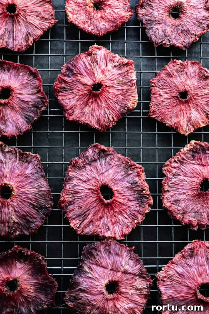 Dried pink pineapple slices.