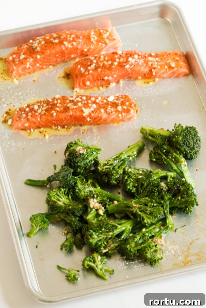 Maple Mustard Baked Salmon Recipe for Tender Glazed Fillets 9 maple mustard salmon and broccoli before baking