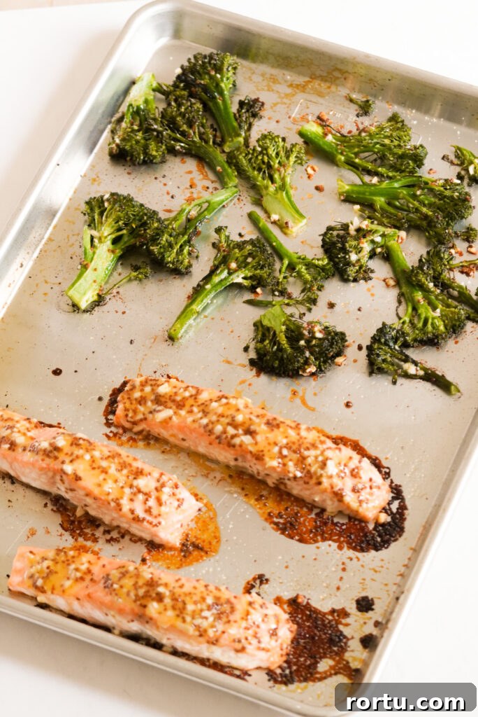 Maple Mustard Baked Salmon Recipe for Tender Glazed Fillets 10 maple mustard salmon and broccoli after baking