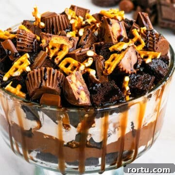 Best Easy Chocolate Trifle With Many Layers in Glass Bowl.