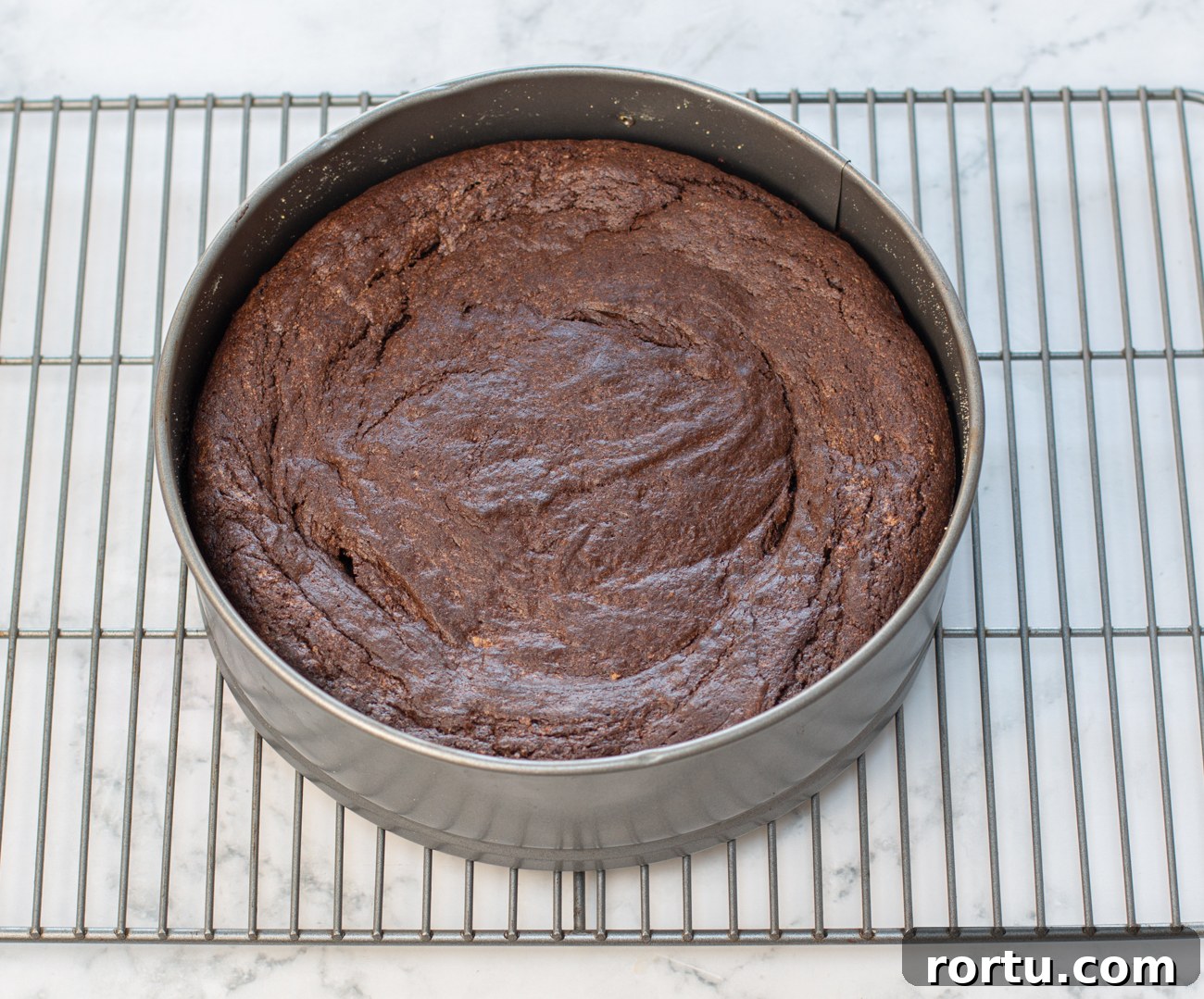 Flourless Chocolate Mousse Cake with Raspberry Coconut Whipped Cream 7 Cake out of the oven