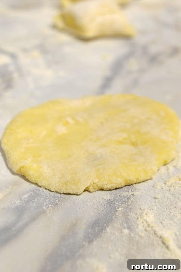 Flattened round gnocchi dough