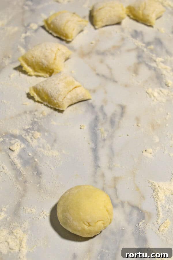 some square gnocchi ad one large round one