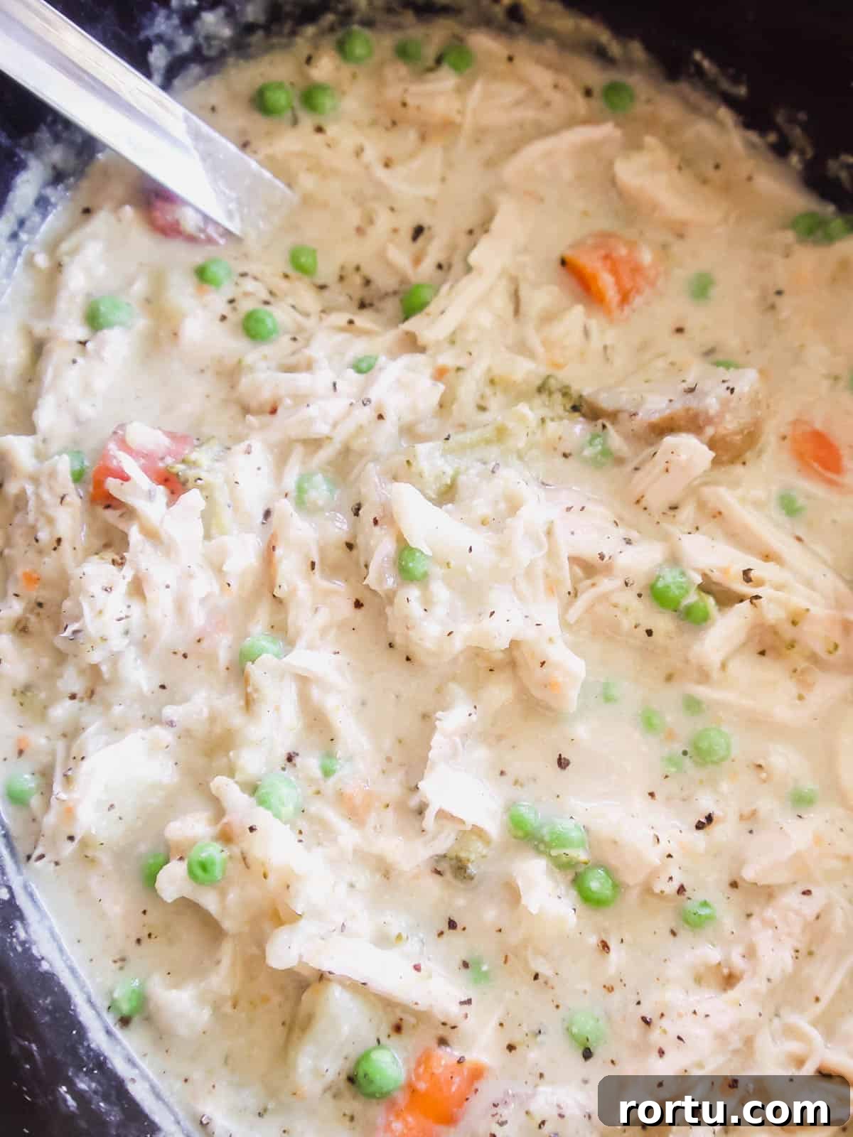Slow Cooker Chicken Pot Pie Soup — Whole30, Paleo, Dairy-Free 7 Everything mixed together in the slow cooker.