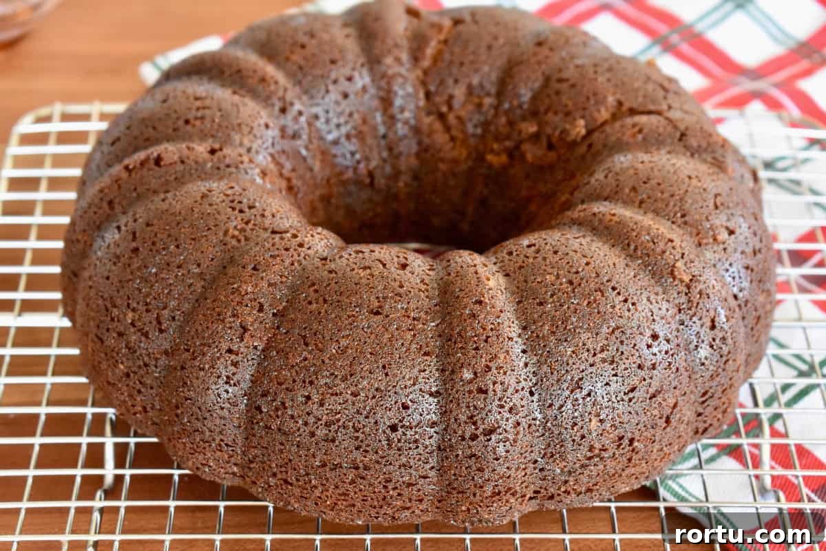 Maple-Glazed Gingerbread Bundt Cake Recipe for Holiday Baking 7 Cake cooling on a wire rack.