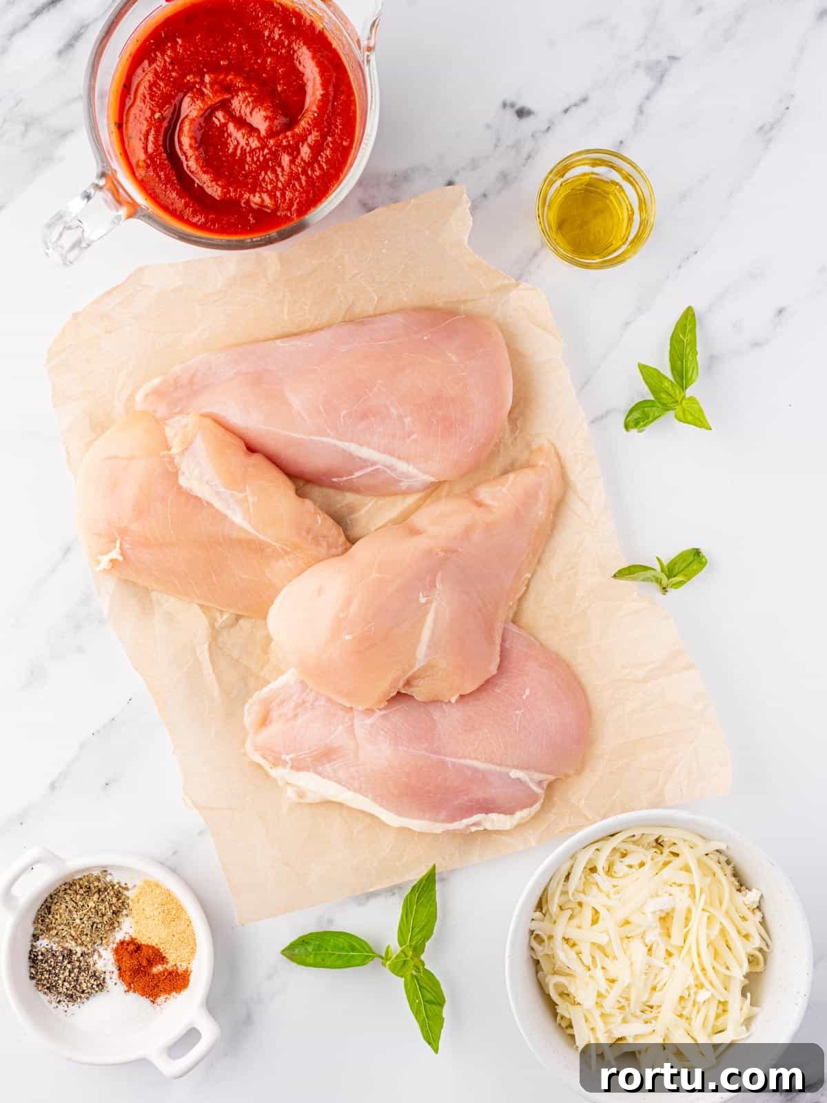Ingredients needed to make low carb chicken parmesan.