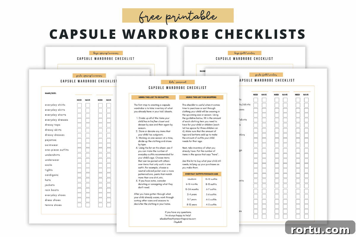 Summer Kids Capsule Wardrobe + Free Printable Checklist 8 kids capsule wardrobe checklists free printables