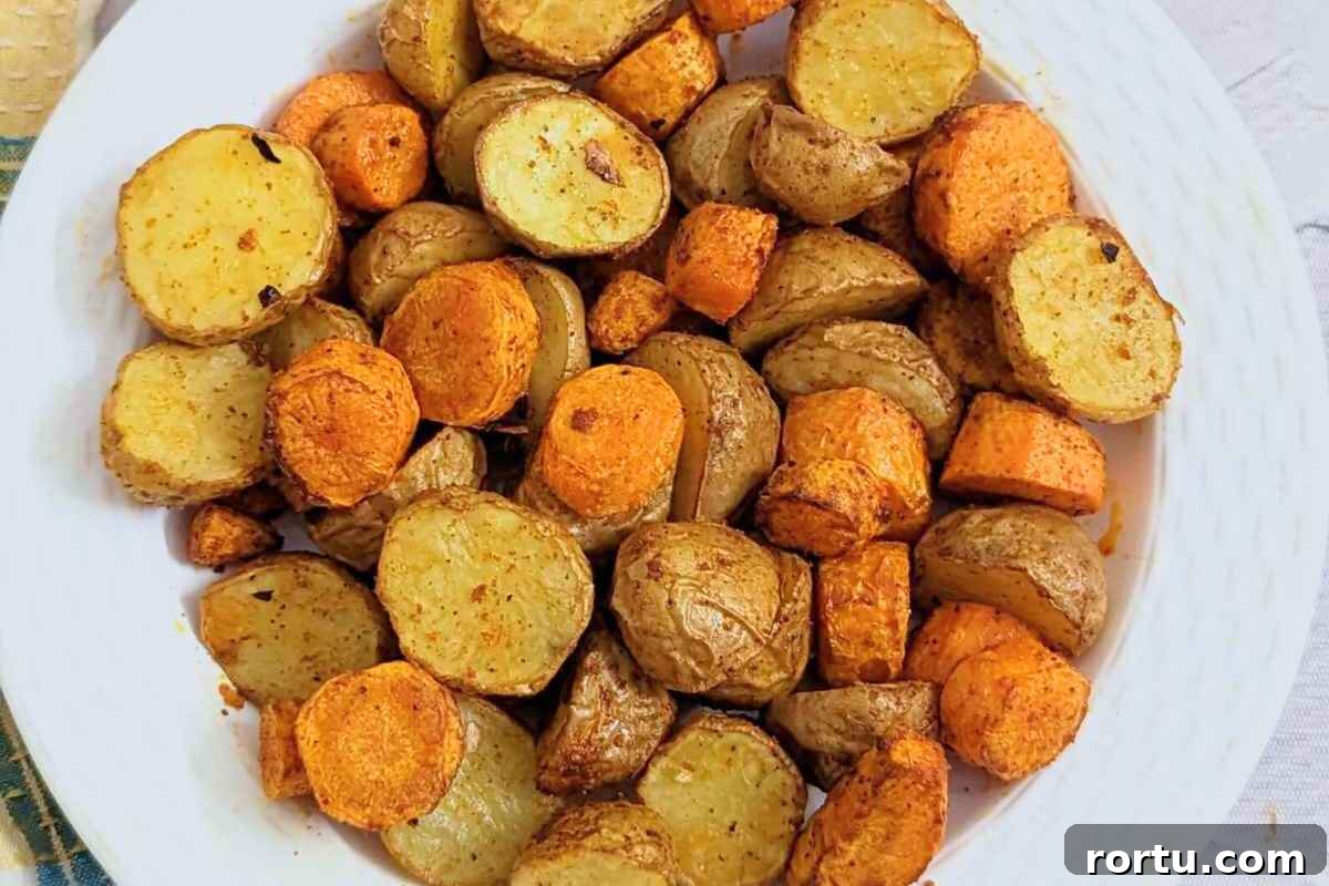 Roasted potatoes and carrots