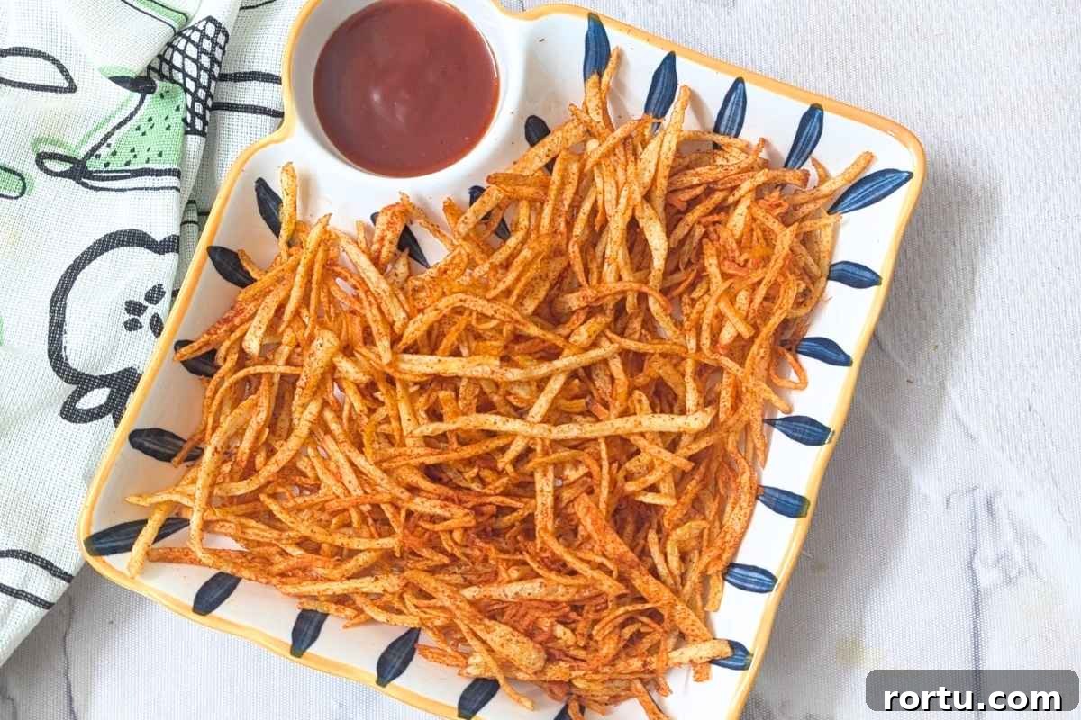 Shoestring fries on a plate