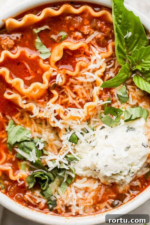 Chicken Tortilla Soup Recipe with Crock Pot and Instant Pot Options 12 Bowl of homemade lasagna soup with ricotta, fresh basil and parmesan cheese.