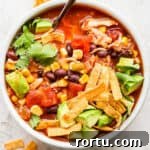 Chicken Tortilla Soup Recipe with Crock Pot and Instant Pot Options 14 Bowl of chicken tortilla soup.