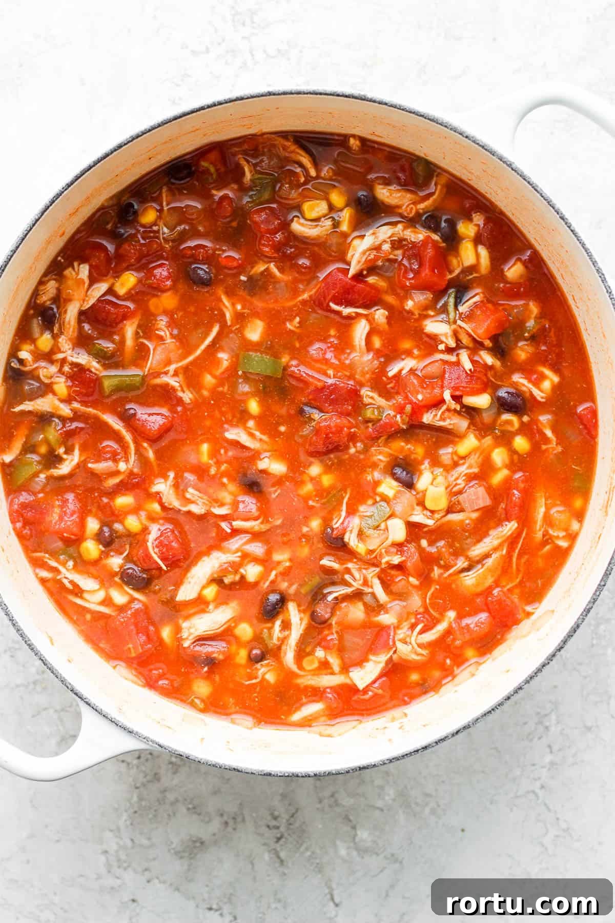 Chicken Tortilla Soup Recipe with Crock Pot and Instant Pot Options 7 Chicken tortilla soup in a dutch oven.