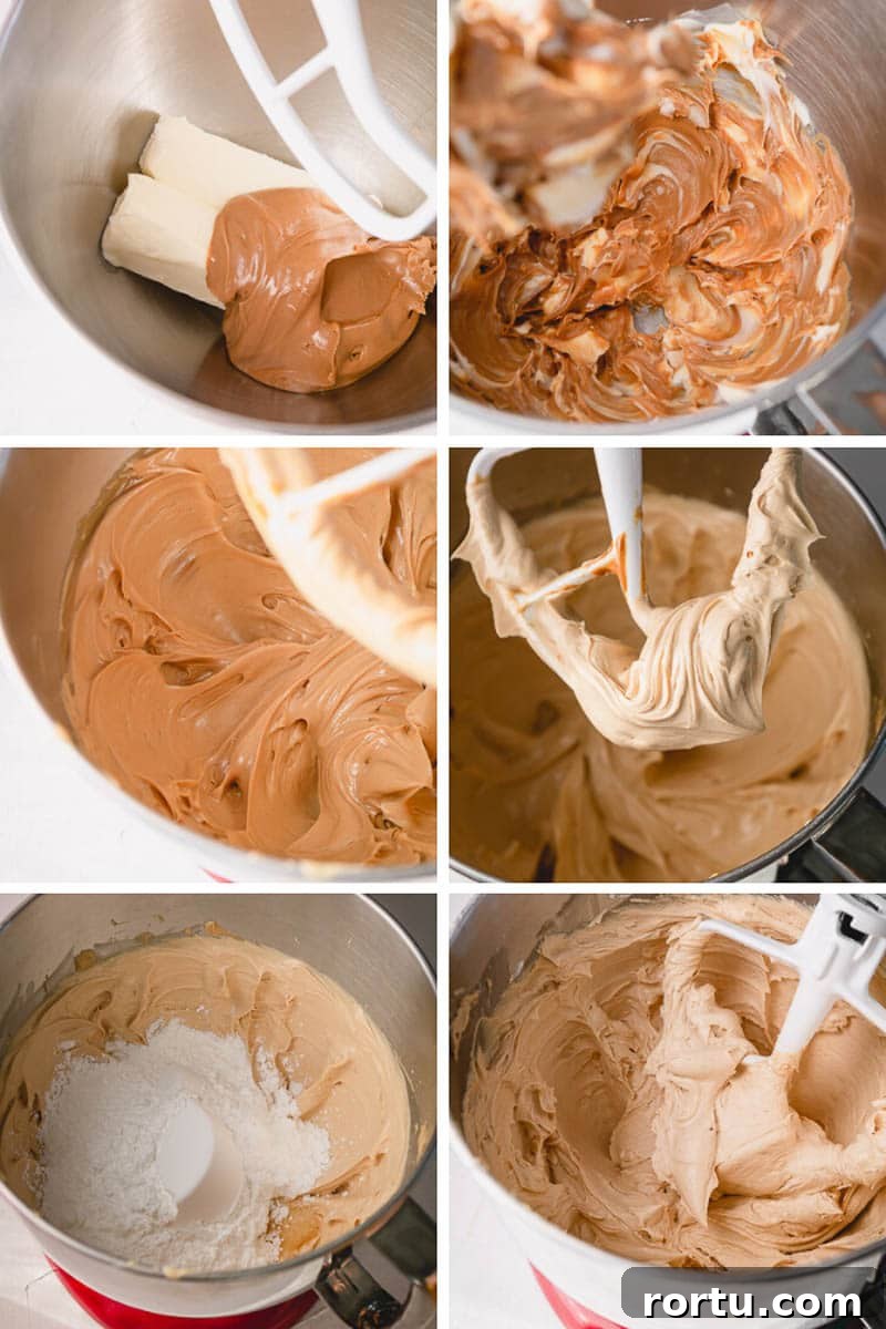 Peanut Butter Buttercream Frosting Recipe for Smooth, Spreadable Icing 5 Step by step photos to make light and fluffy peanut butter buttercream.