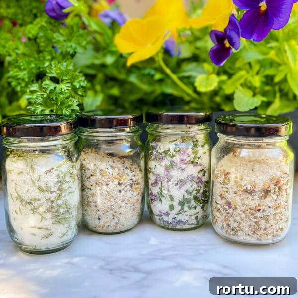 four finishing salts in jars
