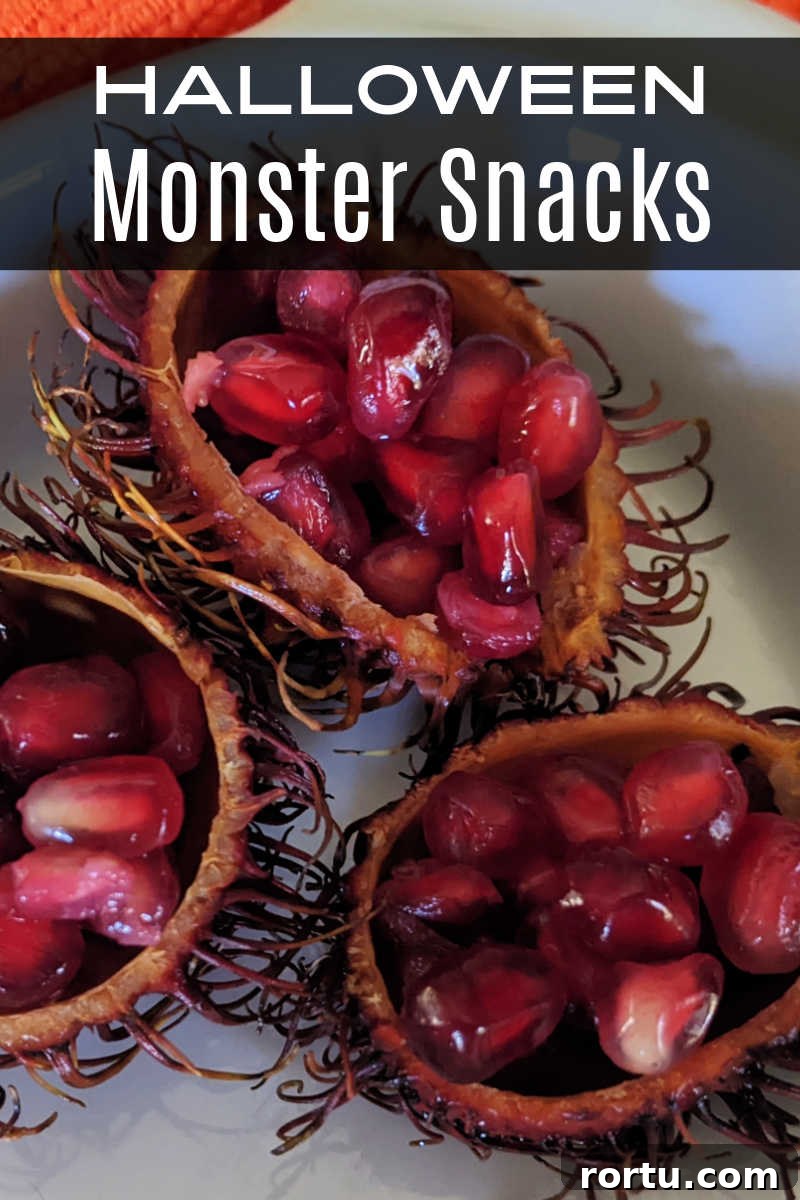 Spooky Halloween Monster Snack Ideas for Party Guests 8 pomegranate rambutan snacks