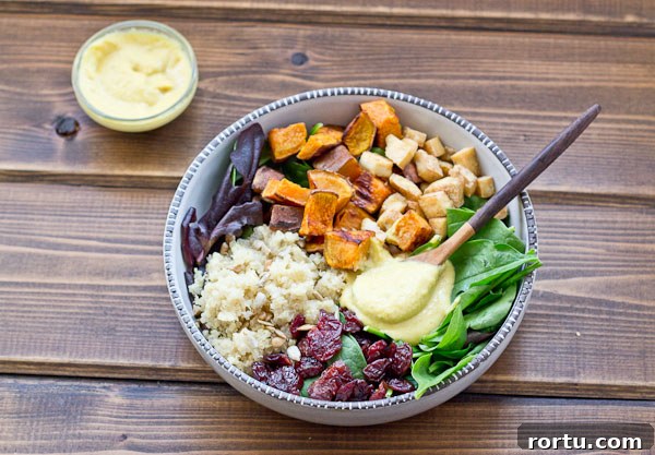 Roasted Veggie Power Bowl with Cashew Honey-Mustard Dressing 4 Veggie Power Bowl with Cashew Honey Mustard Dressing