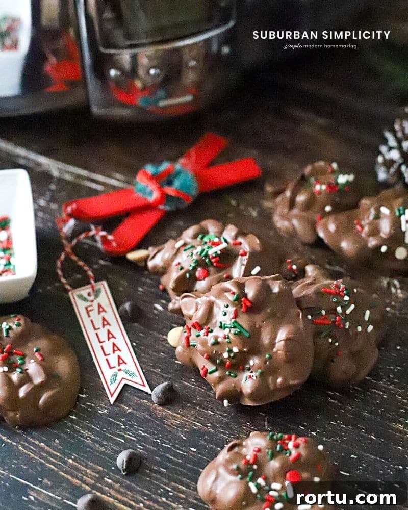 Slow-Cooker Chocolate Candy Recipe: Creamy No-Bake Treat 7 peanut clusters candy on a counter