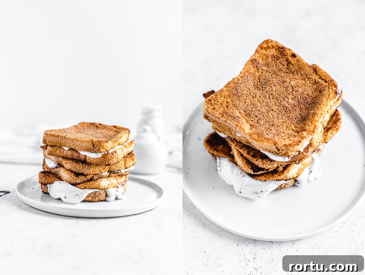 stack of marshmallow stuffed graham cracker French toast